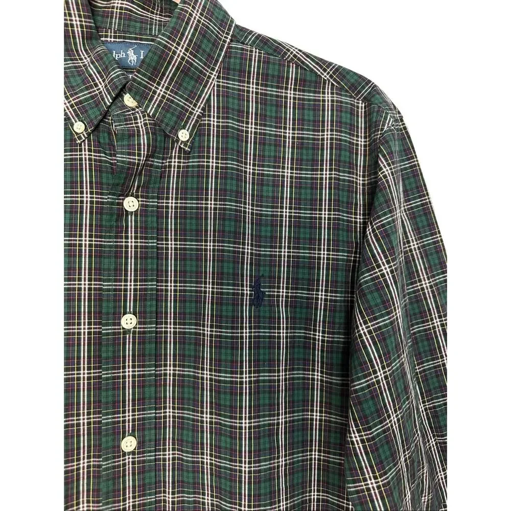 Ralph Lauren Button Down Casual Plaid Shirt 100% Cotton Size‎ Small Green